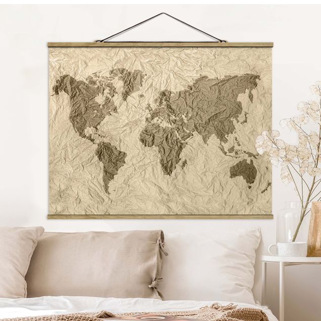 Bilder für die Wand Papier Weltkarte Beige Braun