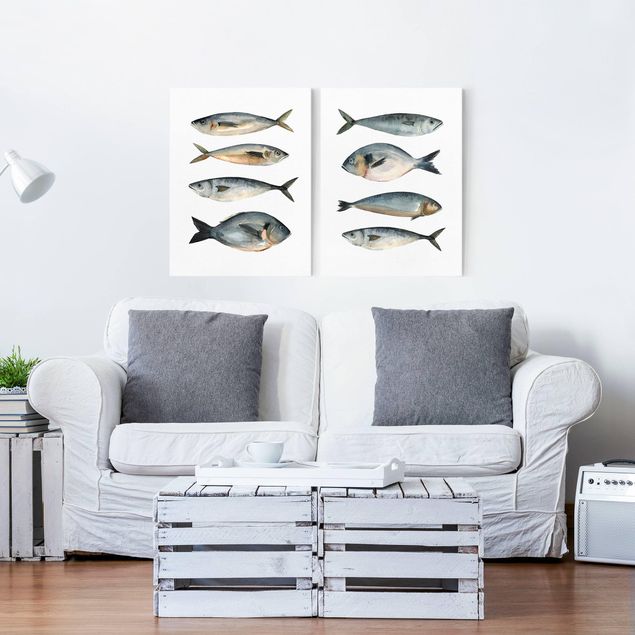 Leinwandbilder Fische Acht Fische in Aquarell Set I