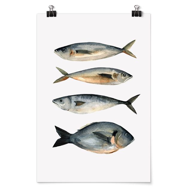 Tierposter Vier Fische in Aquarell I