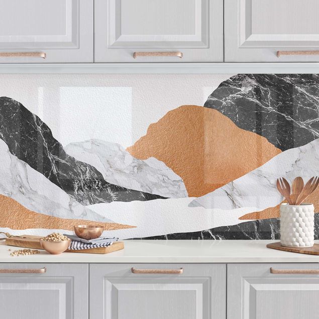 Küchenrückwände Platte Landschaft in Marmor und Kupfer II