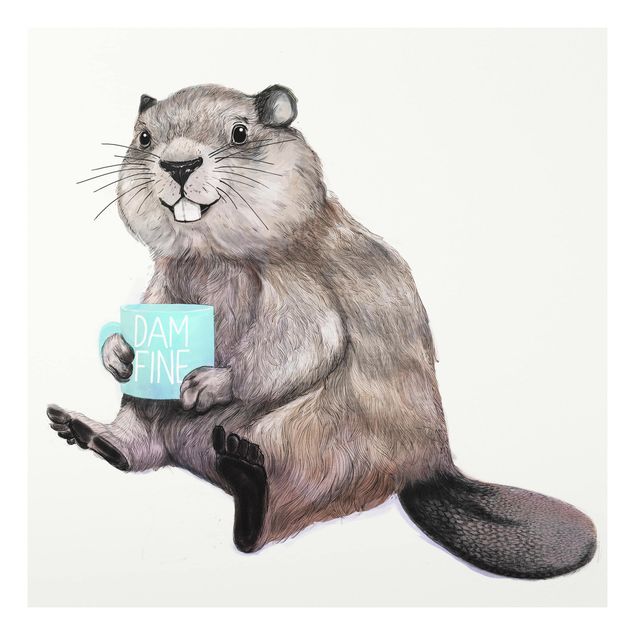 Wandbilder Tiere Illustration Biber mit Kaffeetasse