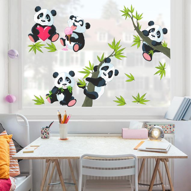 Fensterbilder Landschaft Pandabären Set Herz