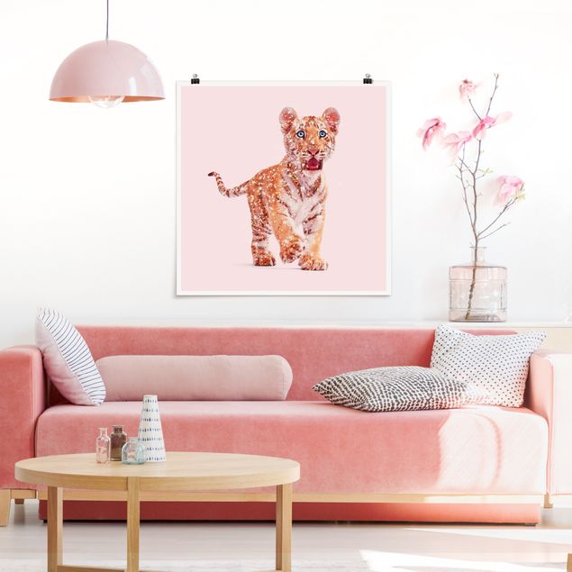 Poster Kinderzimmer Tiere Tiger mit Glitzer