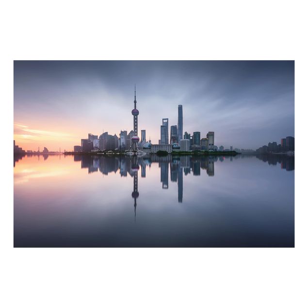Spritzschutz Glas - Shanghai Skyline Morgenstimmung - Querformat - 3:2