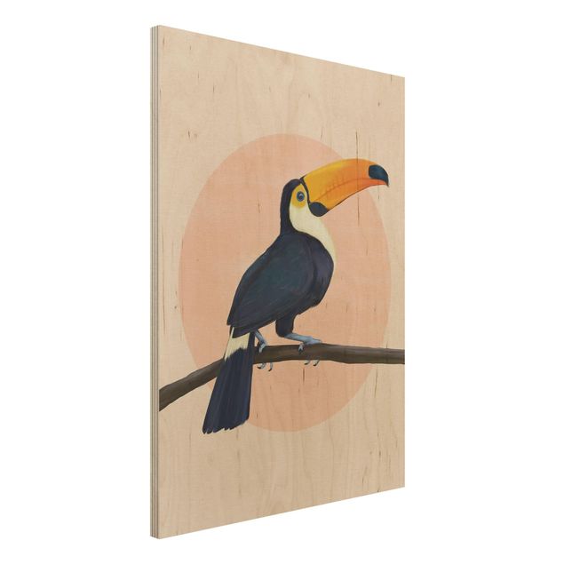 Moderne Holzbilder Illustration Vogel Tukan Malerei Pastell