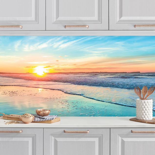 Küchenrückwand aus Glas 100x50cm ESG Spritzschutz Welle Meer Sonnenuntergang 