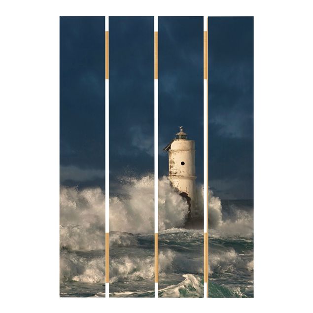 Wandbild Holz Leuchtturm auf Sardinien