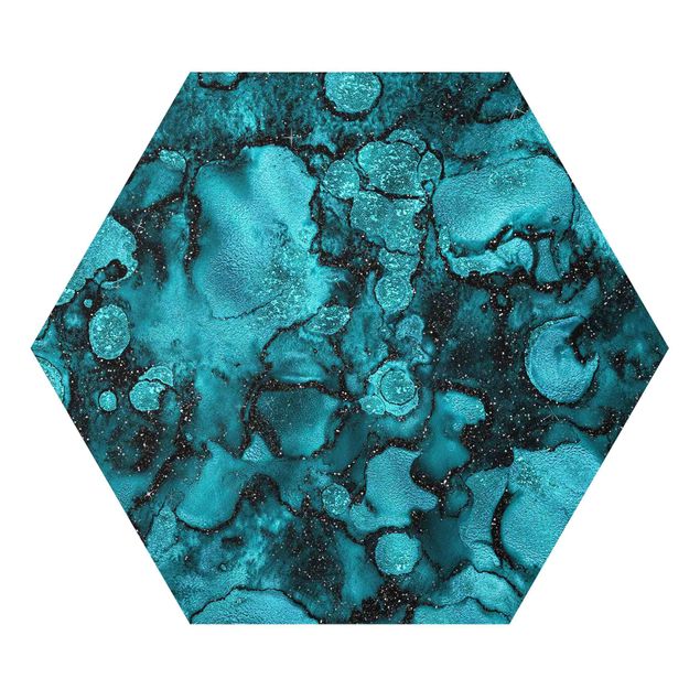 Hexagon Bild Forex - Türkise Tropfen mit Glitzer