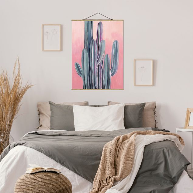 Stoffbilder mit Holzleisten Kaktus auf Rosa II