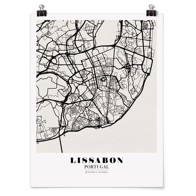 Schöne Wandbilder Stadtplan Lissabon - Klassik
