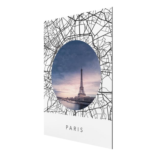 Alu-Dibond - Stadtplan Collage Paris - Querformat