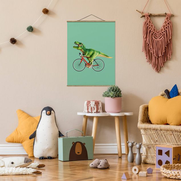 Stoffbilder mit Holzleisten Dinosaurier mit Fahrrad