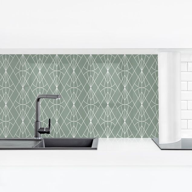 Küchenrückwände Platte Art Deco Diamant Muster vor Grün XXL
