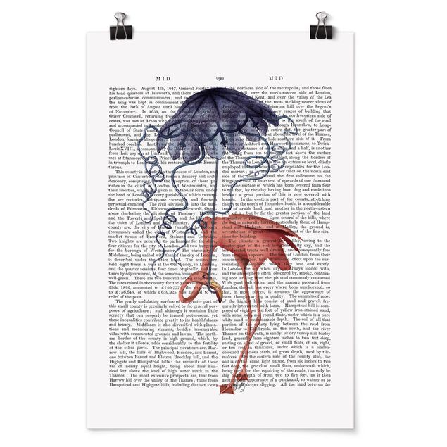 Tiere Poster Tierlektüre - Flamingo mit Regenschirm