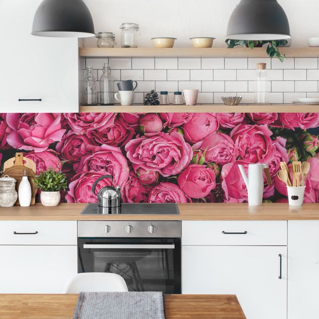 Küchenrückwand Glas Blumen Pinke Pfingstrosen