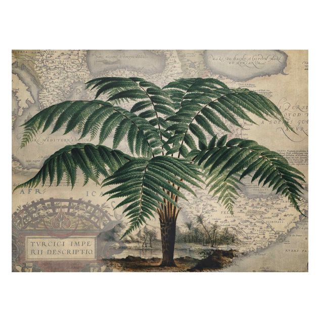 Magnettafel Blumen Vintage Collage - Palme und Weltkarte