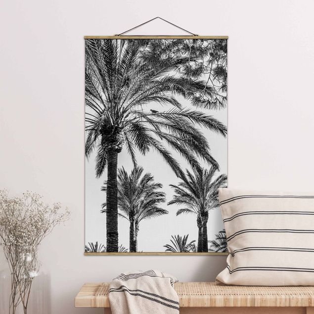 Bilder für die Wand Palmen im Sonnenuntergang Schwarz-Weiß