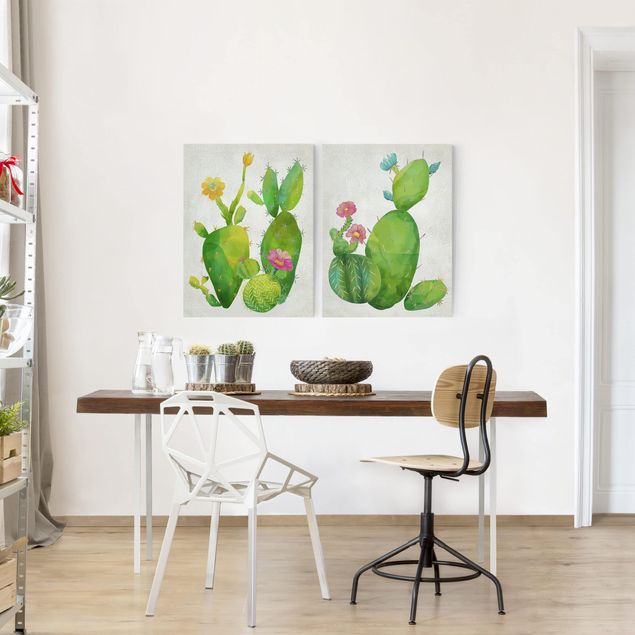 Wandbilder Wohnzimmer modern Kaktusfamilie Set II