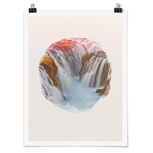Poster bestellen Wasserfarben - Brúarfoss Wasserfall in Island
