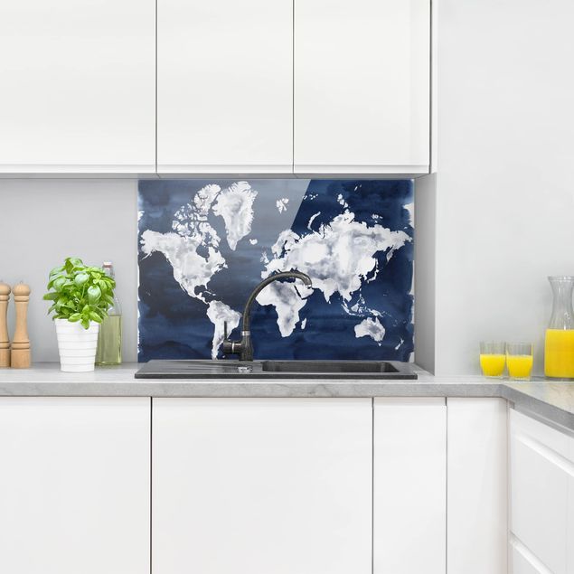 Spritzschutz Küche Wasser-Weltkarte dunkel