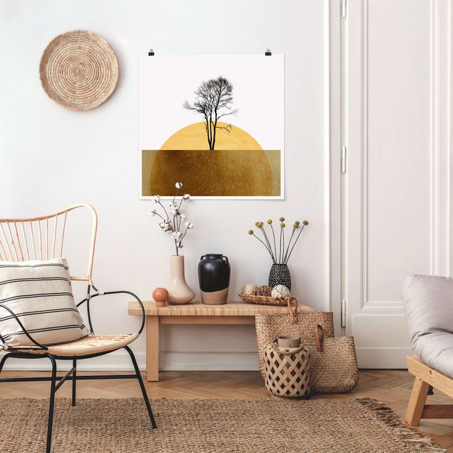 Bilder für die Wand Goldene Sonne mit Baum