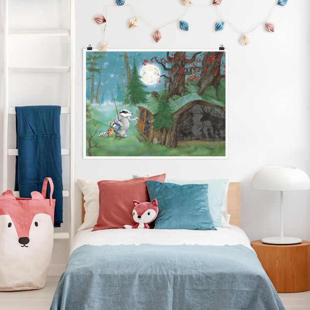 Poster Kinderzimmer Tiere Wassili Waschbär - Wassili auf dem Heimweg