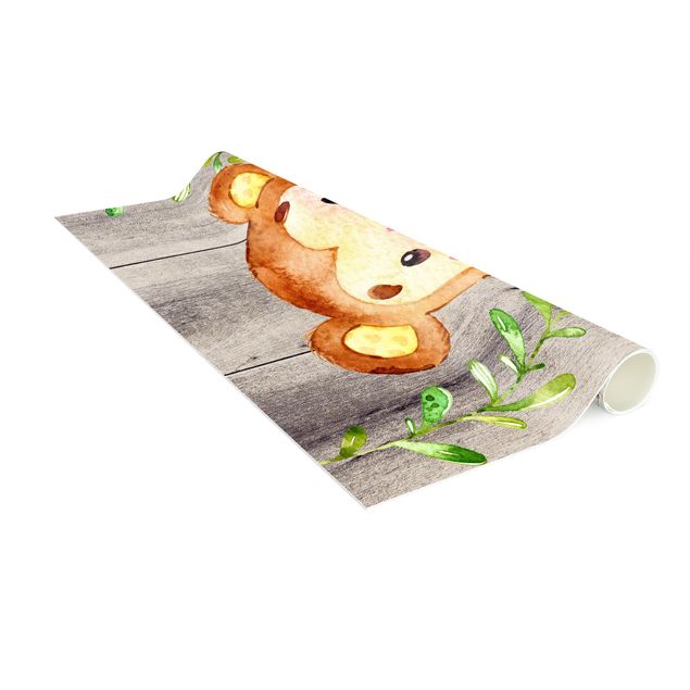 Teppich modern Aquarell Affe auf Holz