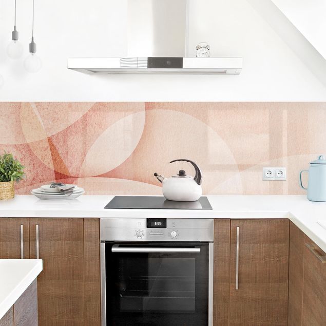 Küchenrückwand Glas Muster Abstrakte Grafik in Pfirsich