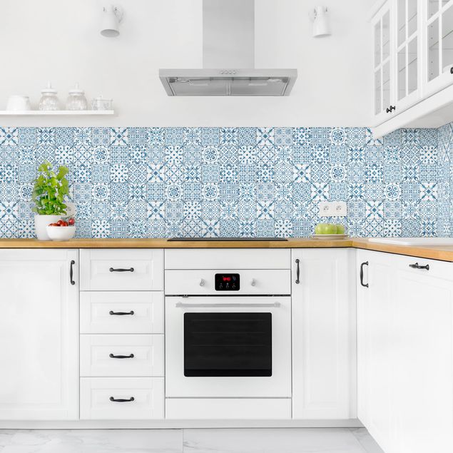 Rückwand Küche Fliesenoptik Musterfliesen Blau Weiß