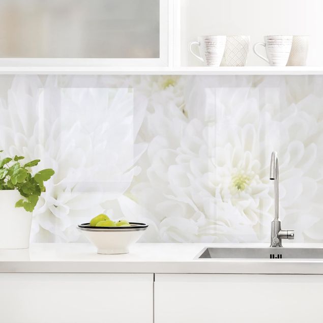 Küchenrückwände Platte Dahlien Blumenmeer weiß