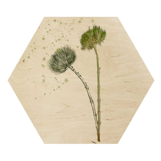Hexagon Bild Holz - Botanisches Aquarell