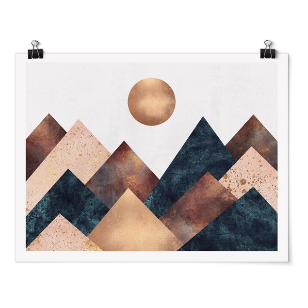 Poster abstrakt Geometrische Berge Bronze