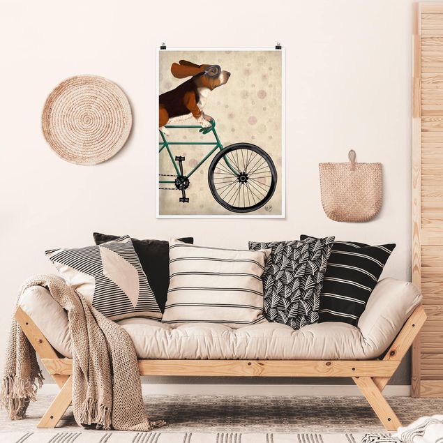Poster Kinderzimmer Tiere Radtour - Basset auf Fahrrad