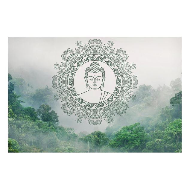 Magnettafel Skyline Buddha Mandala im Nebel