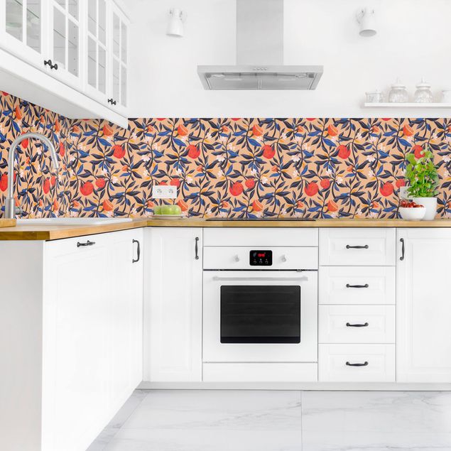 Küchenrückwand Folie Wald Orangen mit Blätterranken