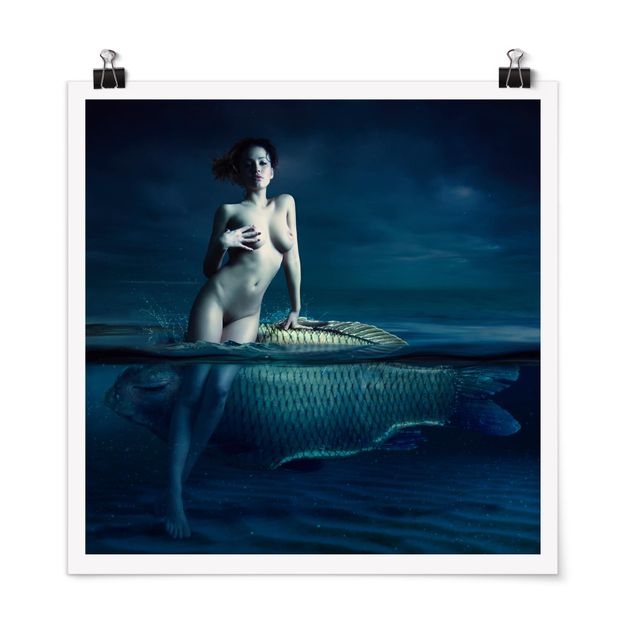 Poster - Frauenakt mit Fisch - Quadrat 1:1