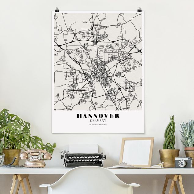 Poster Schwarz-Weiß Stadtplan Hannover - Klassik
