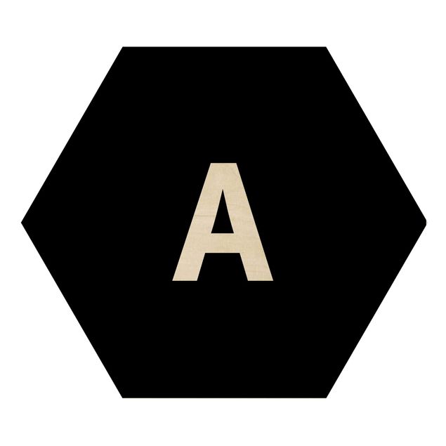 Hexagon Bild Holz - Buchstabe Schwarz A