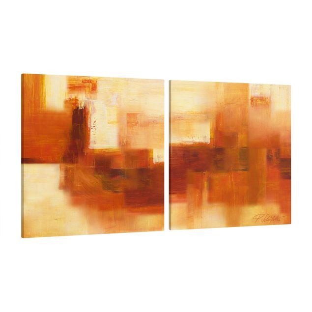Abstrakte Leinwandbilder Komposition in Orange und Braun