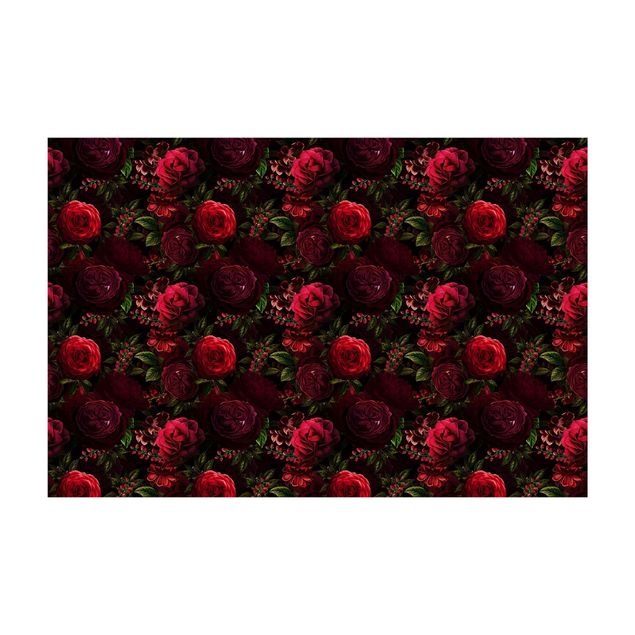Teppich Blumen Rote Rosen vor Schwarz