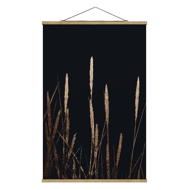 Stoffbild mit Posterleisten - Grafische Pflanzenwelt - Goldenes Schilf - Hochformat 2:3