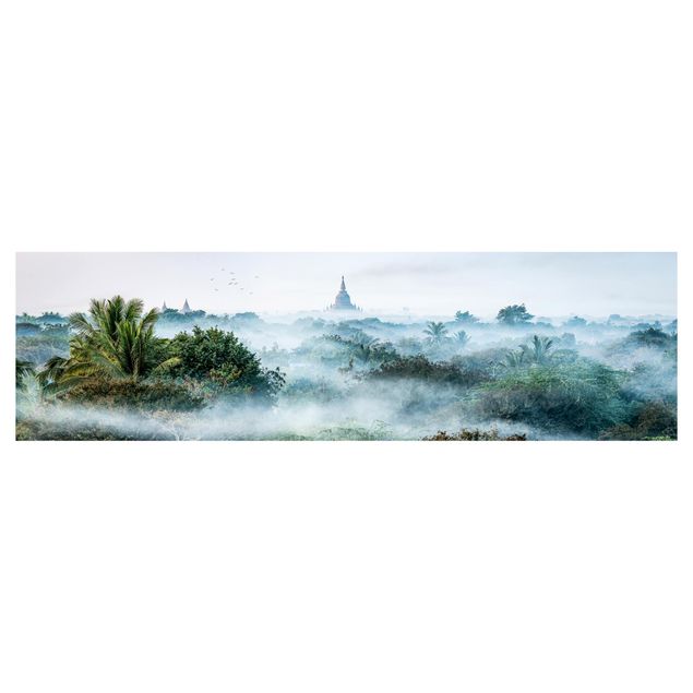 Küchenrückwand Grün Morgennebel über dem Dschungel von Bagan
