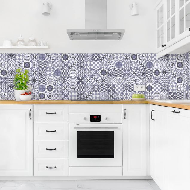 Küchenrückwand Fliesenoptik Geometrischer Fliesenmix Violett