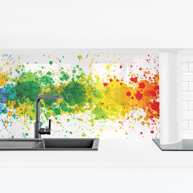 Küchenrückwand Glas Muster Rainbow Splatter I