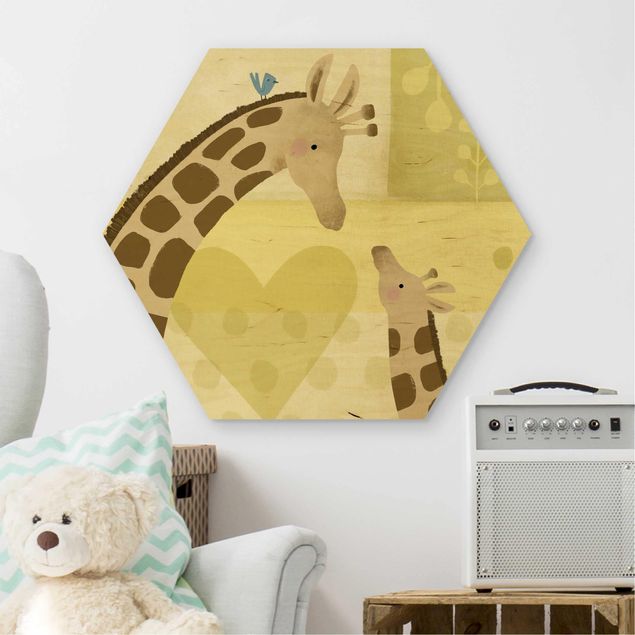 Wandbild Holz Mama und ich - Giraffen