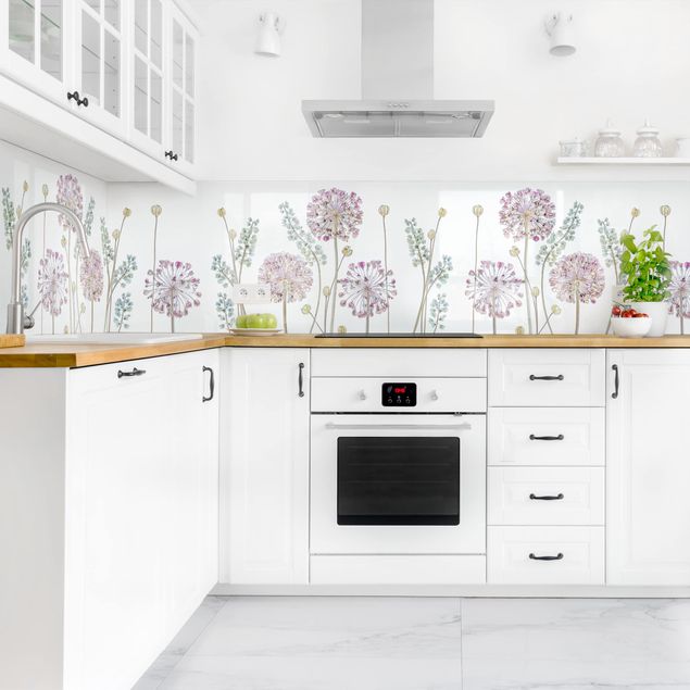 Küchenrückwand Folie Blumen Allium Illustration II
