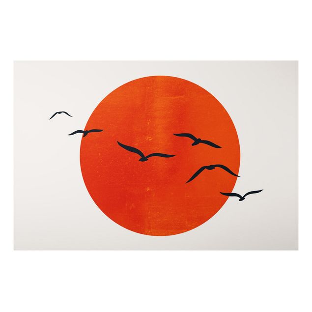 Bilder für die Wand Vogelschwarm vor roter Sonne I