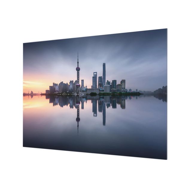 Glas Spritzschutz - Shanghai Skyline Morgenstimmung - Querformat - 4:3