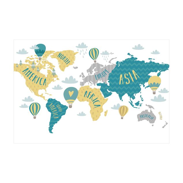 Vinyl-Teppich - World Map with Hot-Air Balloon - Querformat 3:2