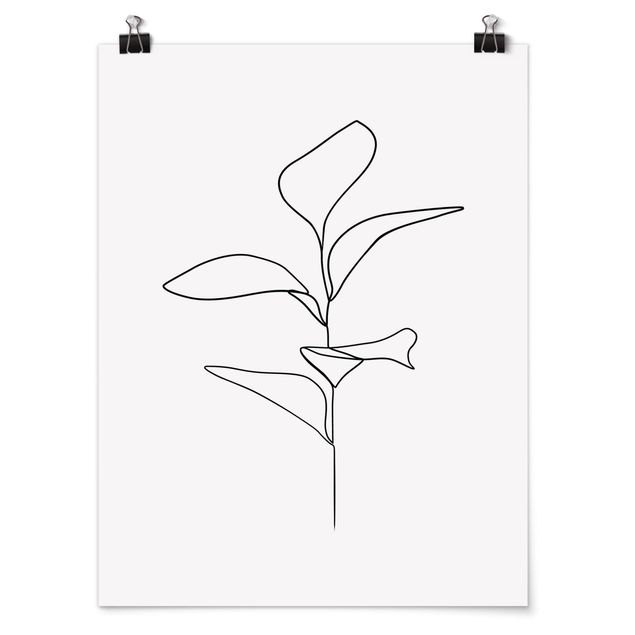 Kunstdrucke Poster Line Art Pflanze Blätter Schwarz Weiß